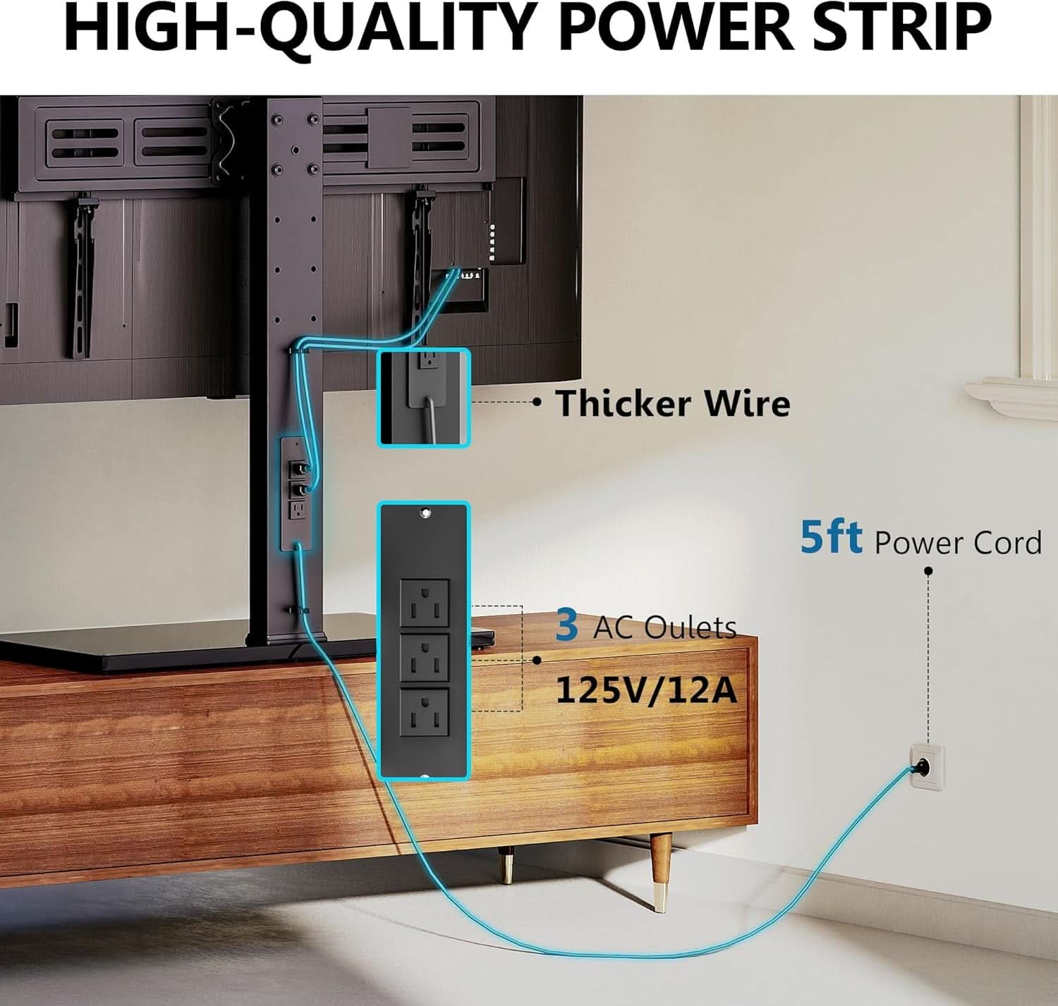 50 To 85 Inches TV Stand Height Adjustable Swivel Base Outlets
