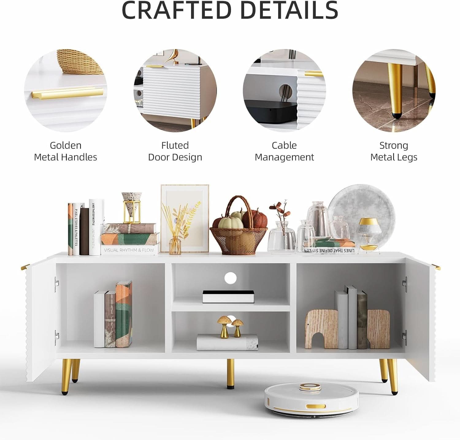 White Gold TV Console 55 Inch Storage Solution System
