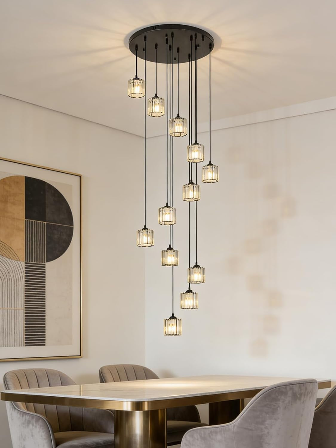 Matte Black Crystal Pendant Chandelier Lighting Fixture