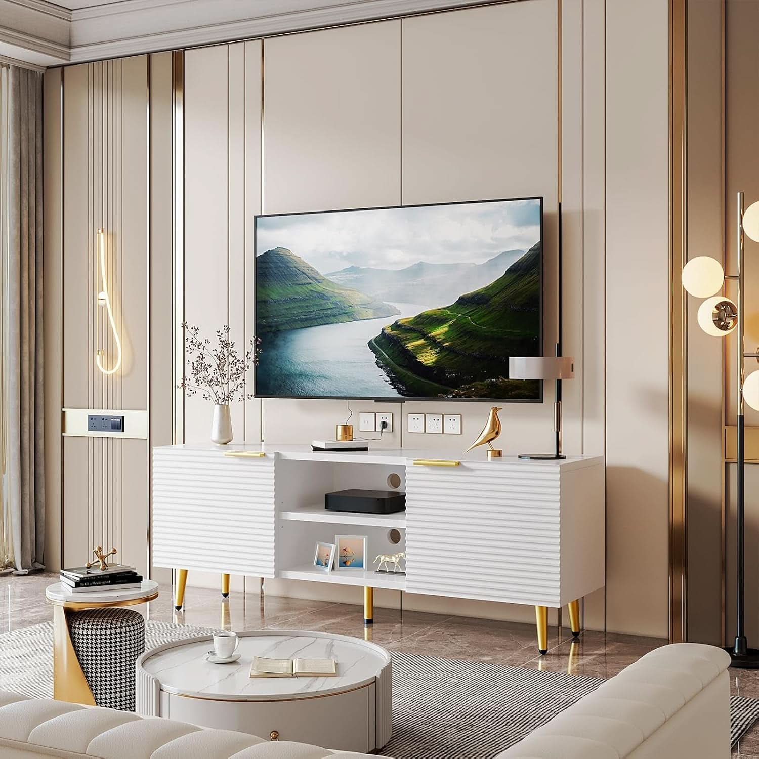 White Gold TV Console 55 Inch Storage Solution System