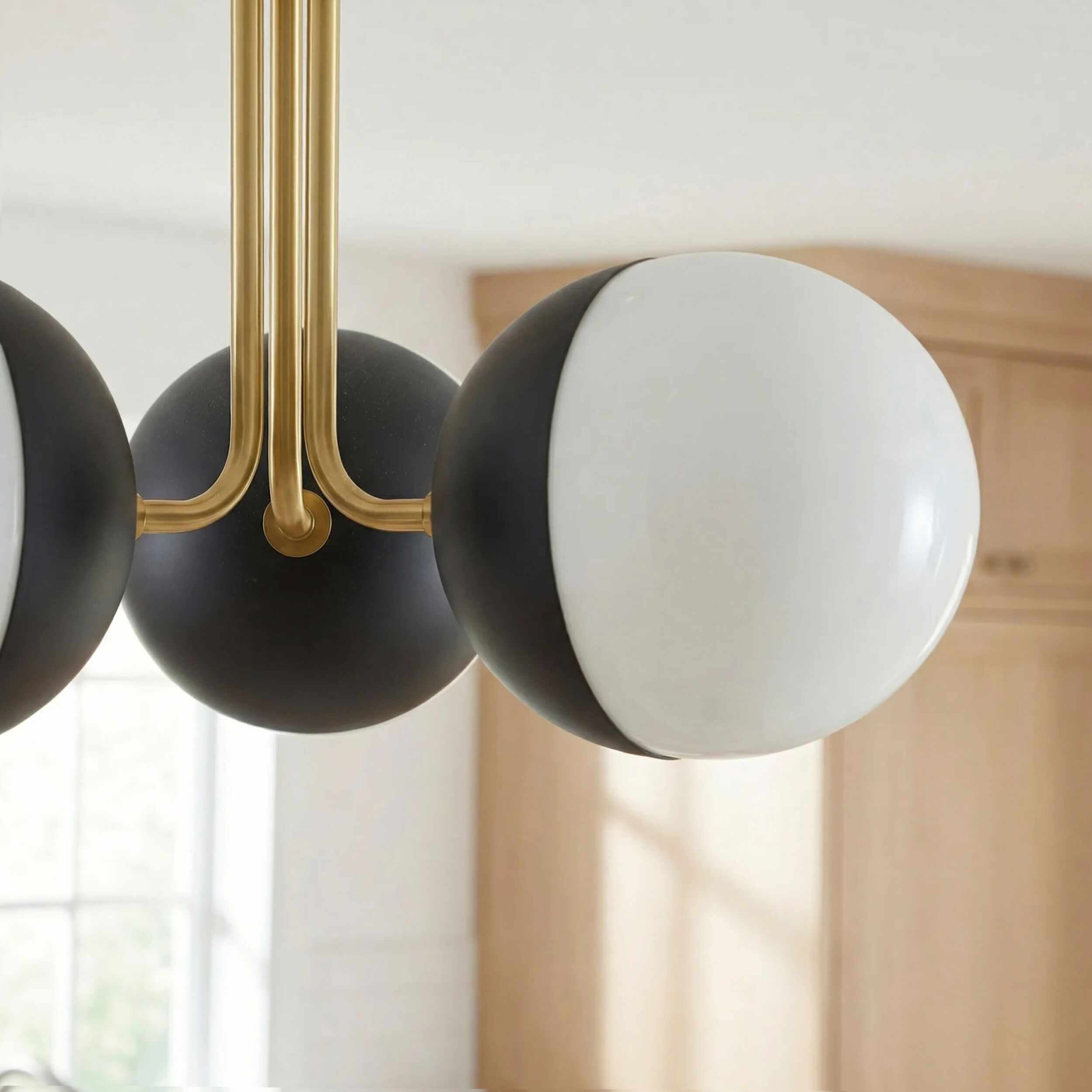 Soft Tan Modern Chandelier with glass details for dining or living rooms