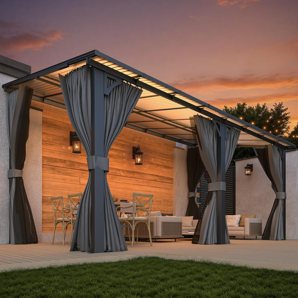 16x8 Residential Backyard Gazebo With Curtains Netting