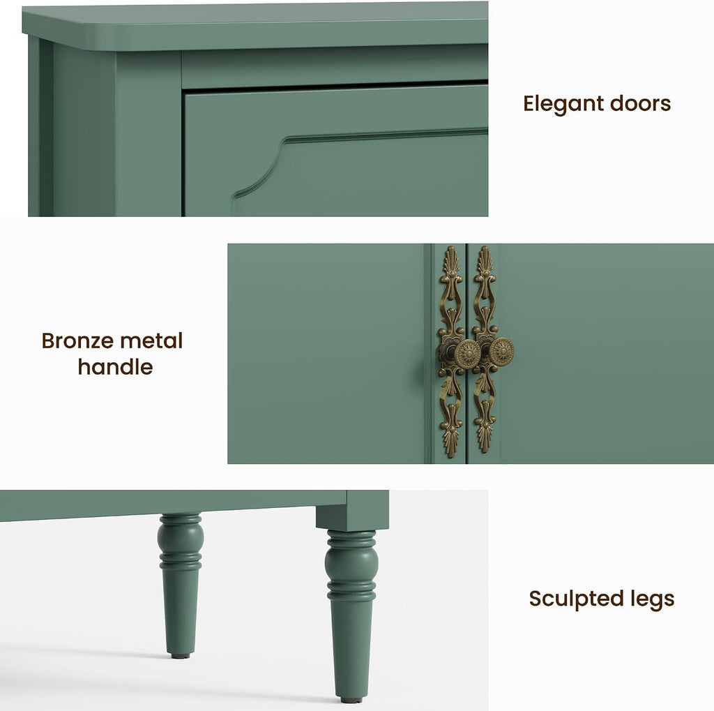 Forest Green Buffet Sideboard With Adjustable Shelves