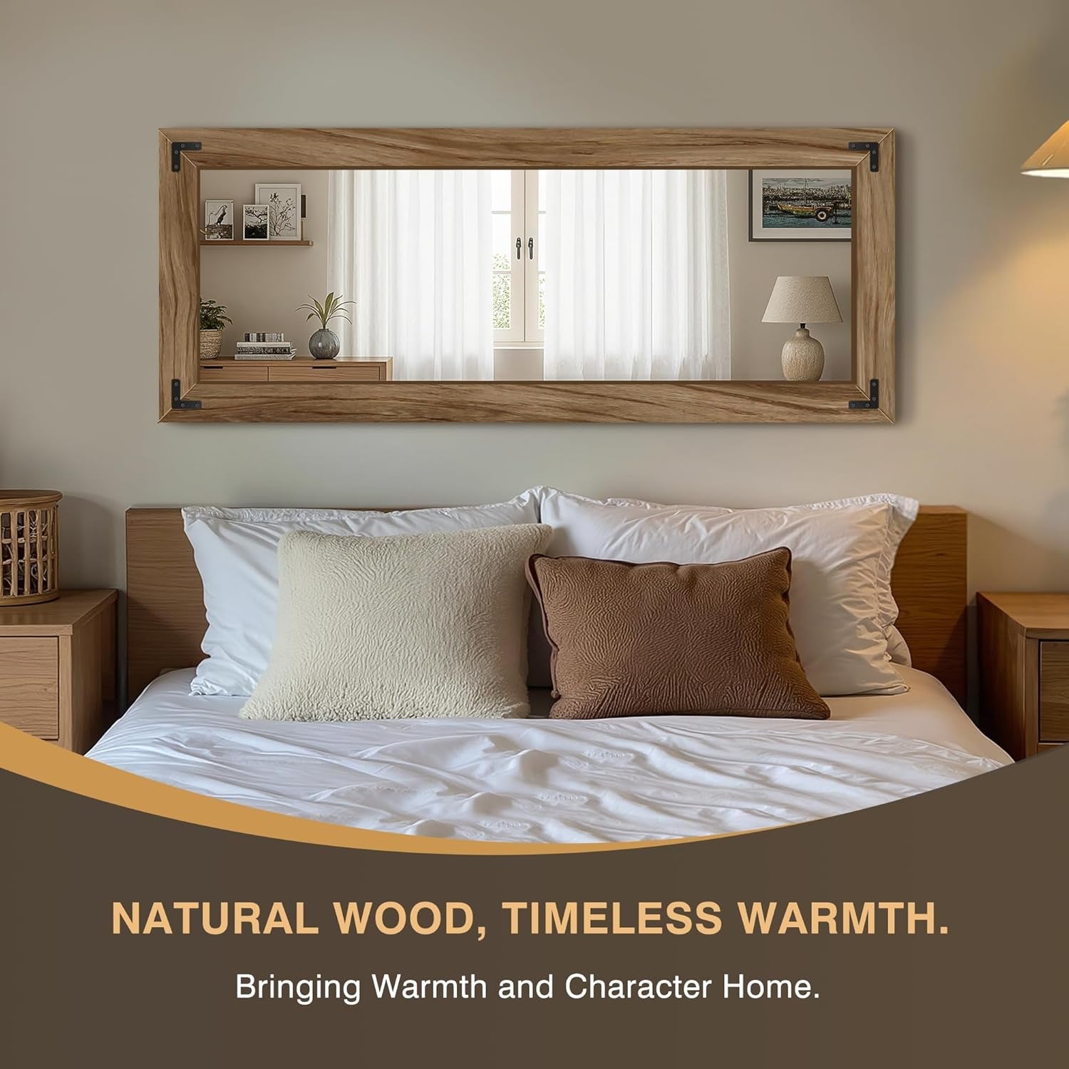 55 Inch Walnut Elegant Solid Wood Frame Floor Mirror