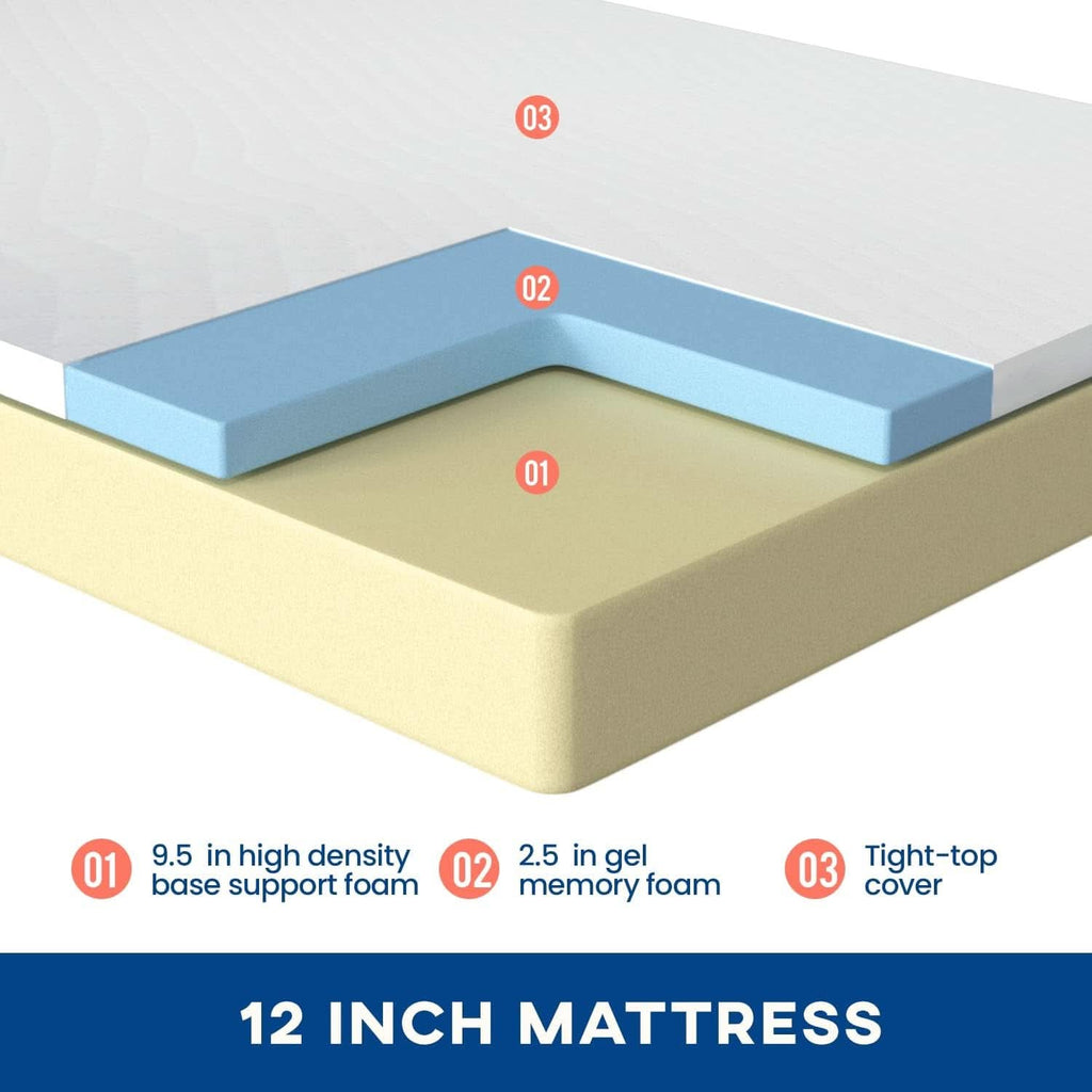 12 Inch Gel Memory Foam Twin Mattress for Comfort