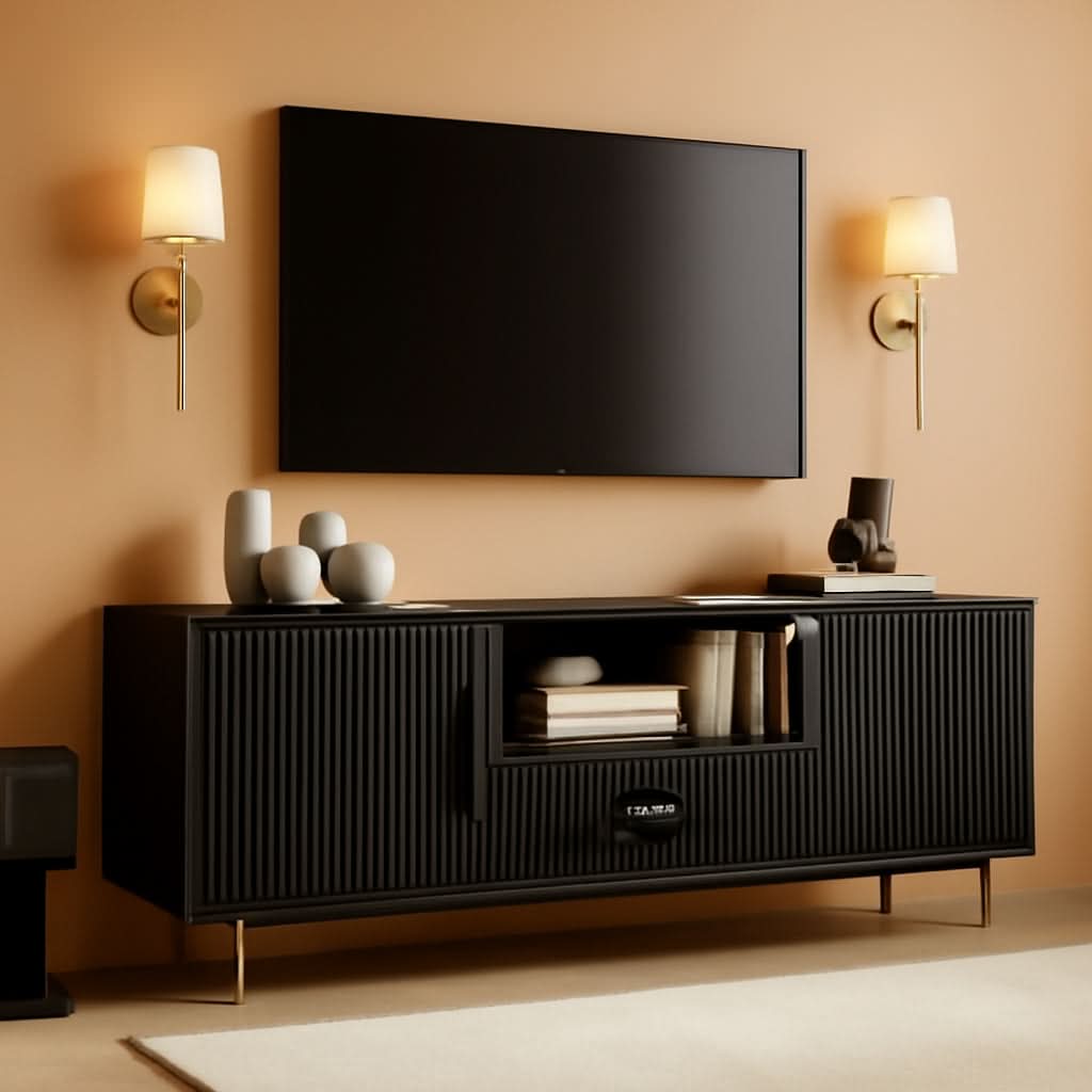 Black 55 To 65 Inch TV Stand With Drawers And Cabinets Storage