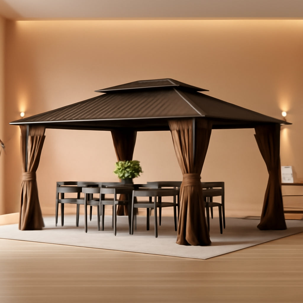 Domi 10x14 Espresso Brown All Weather Gazebo OutdoorPatio