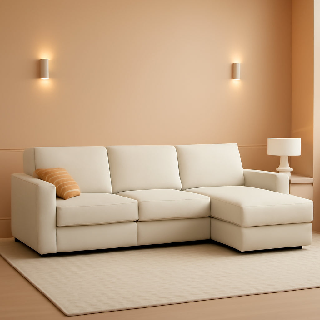 112 Inch Beige Tone Modular Sectional Sofa With Ottoman