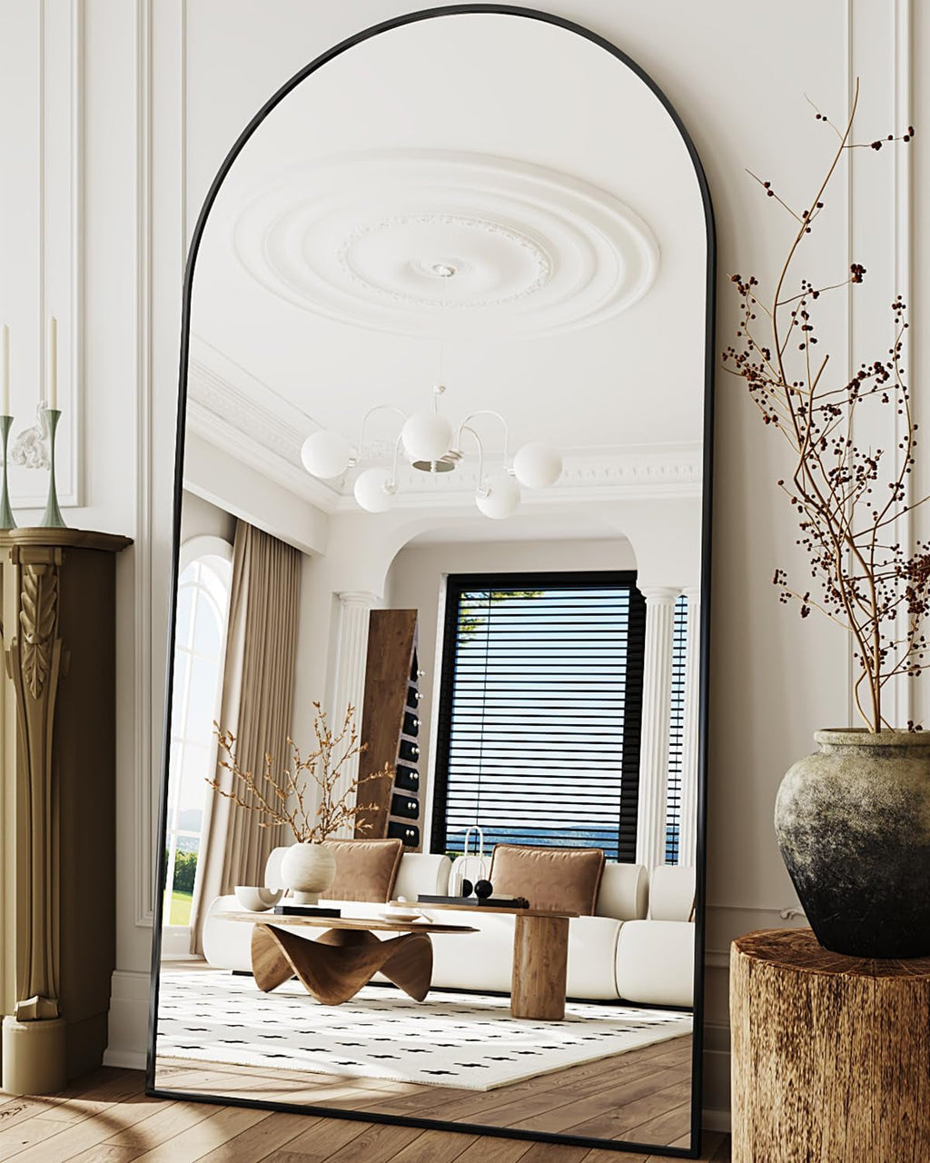 81-Inch Matte Black Arched Full-Length Floor Mirror