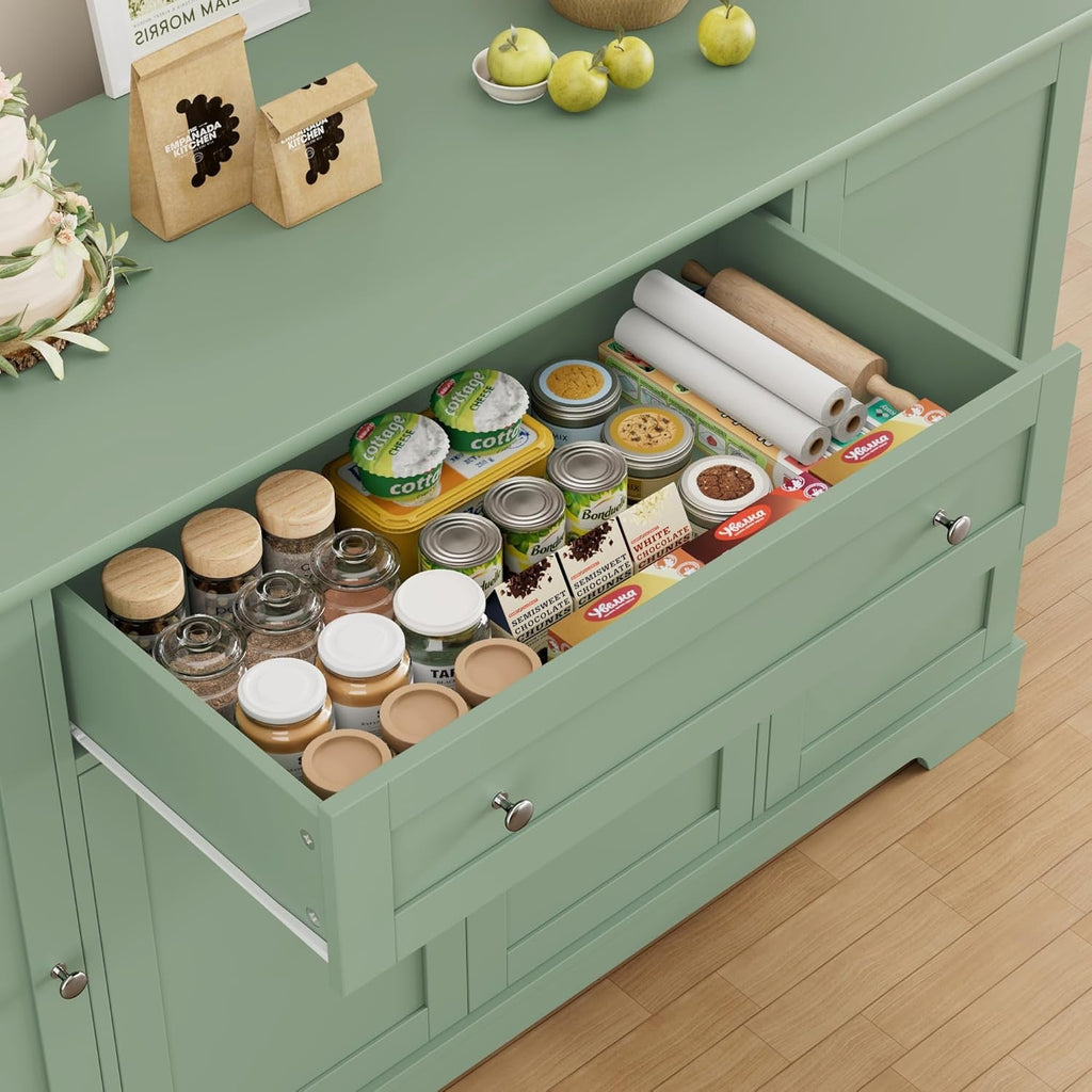 Green Industrial Buffet Cabinet With Adjustable Shelves
