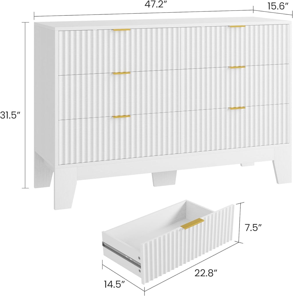 Forty Seven Inches Wide White Scandinavian Dresser Gold Handles
