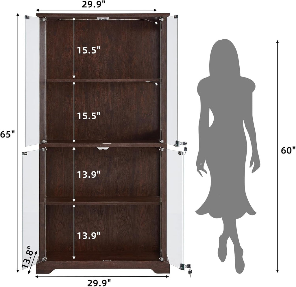 Walnut Glass Display Cabinet With LED Illumination