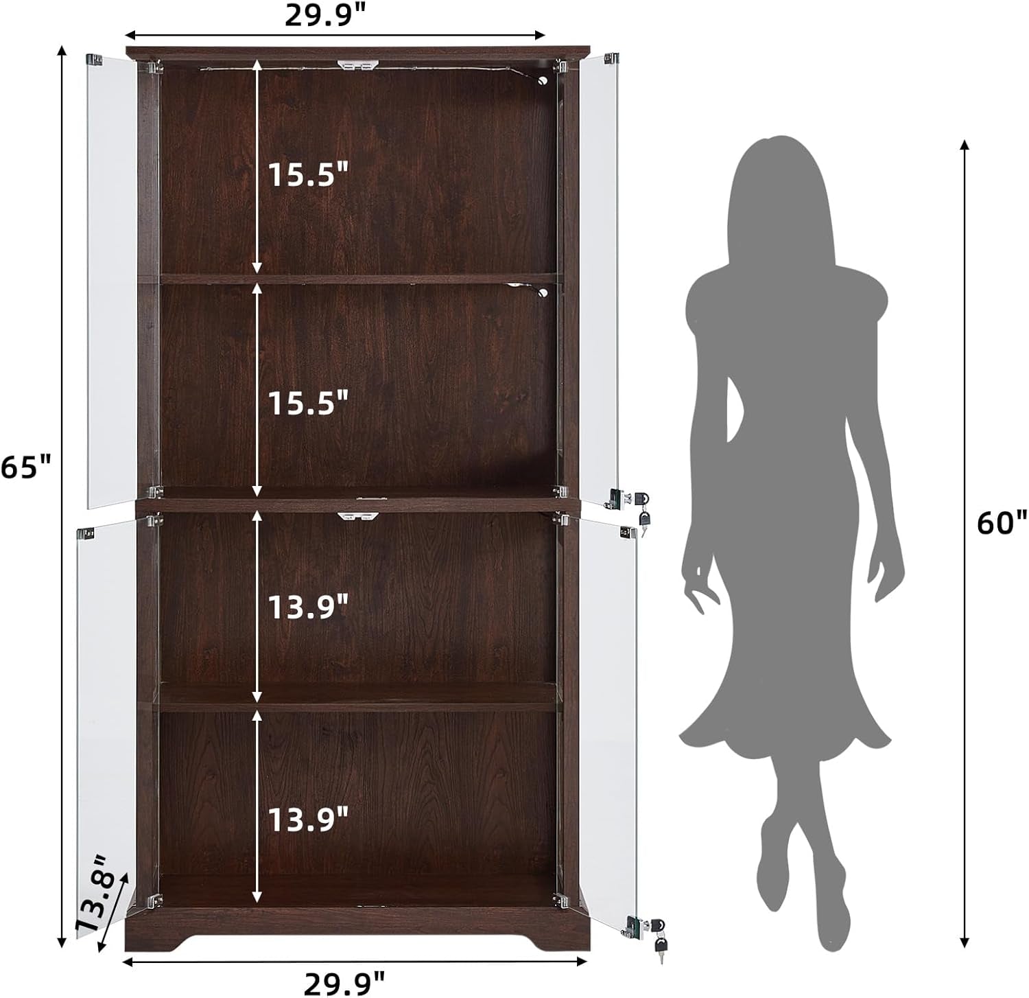 Walnut Glass Display Cabinet With LED Illumination