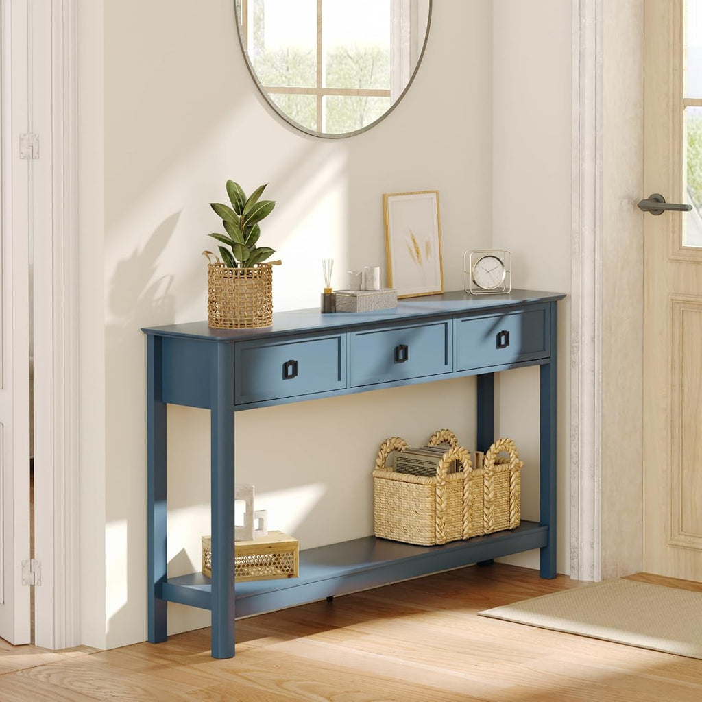 Blue Contemporary Console Table 53 Inch With Drawers
