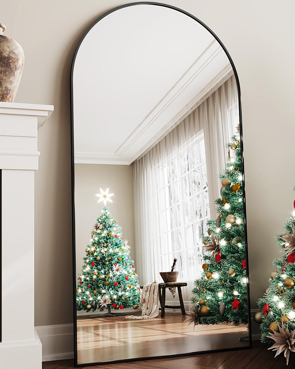 81-Inch Matte Black Arched Full-Length Floor Mirror