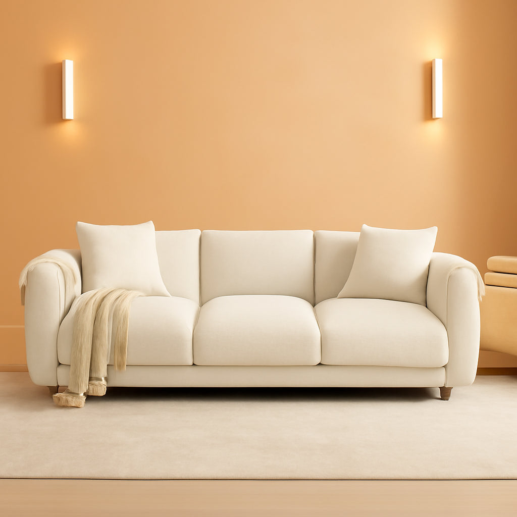 Sherpa Plush 87 Inches Snow White Upholstered Deep Seat Sofa