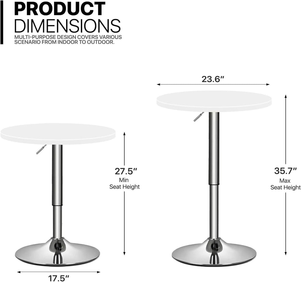 Round Height Adjustable Pub Table White Durable Patio
