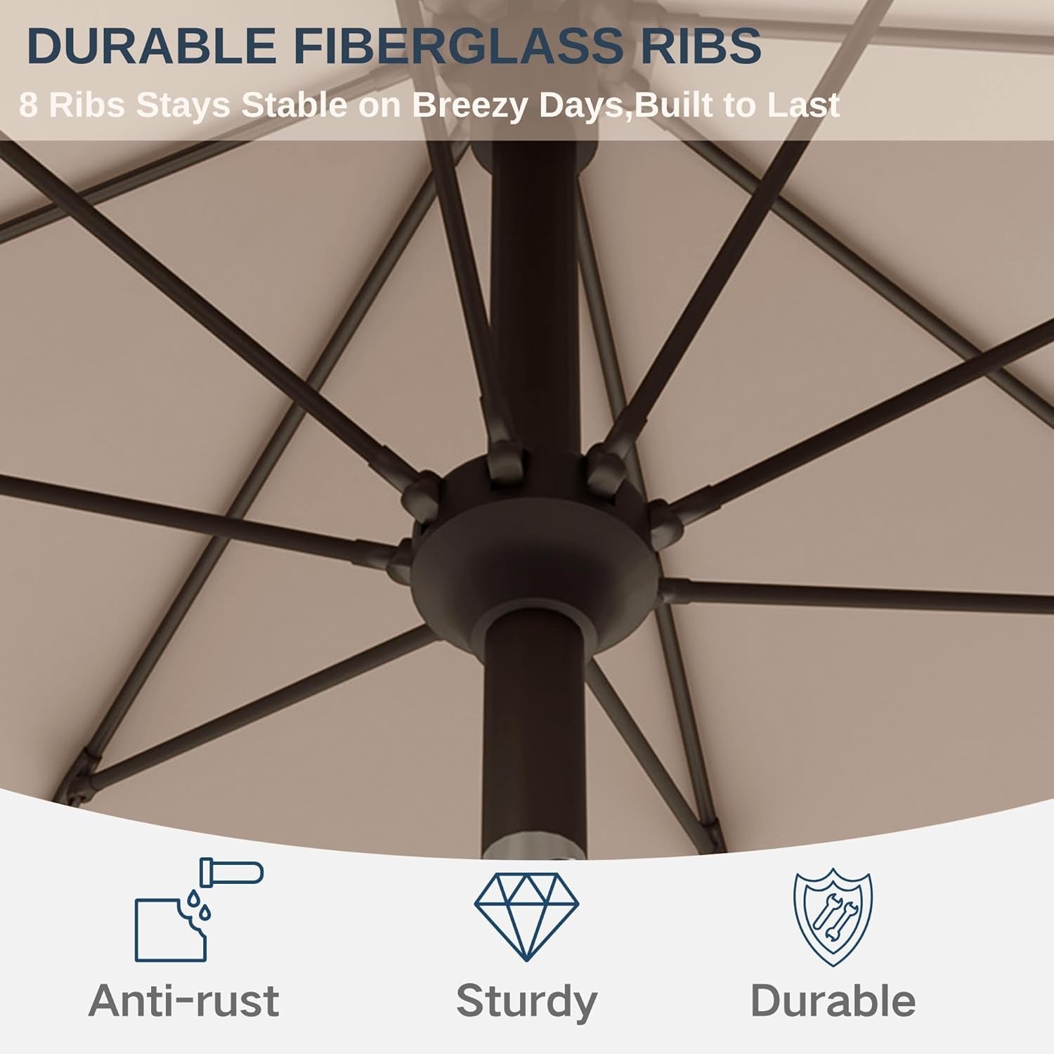 Beige 9ft Patio Umbrella Tilt Crank UV Resistant Coat