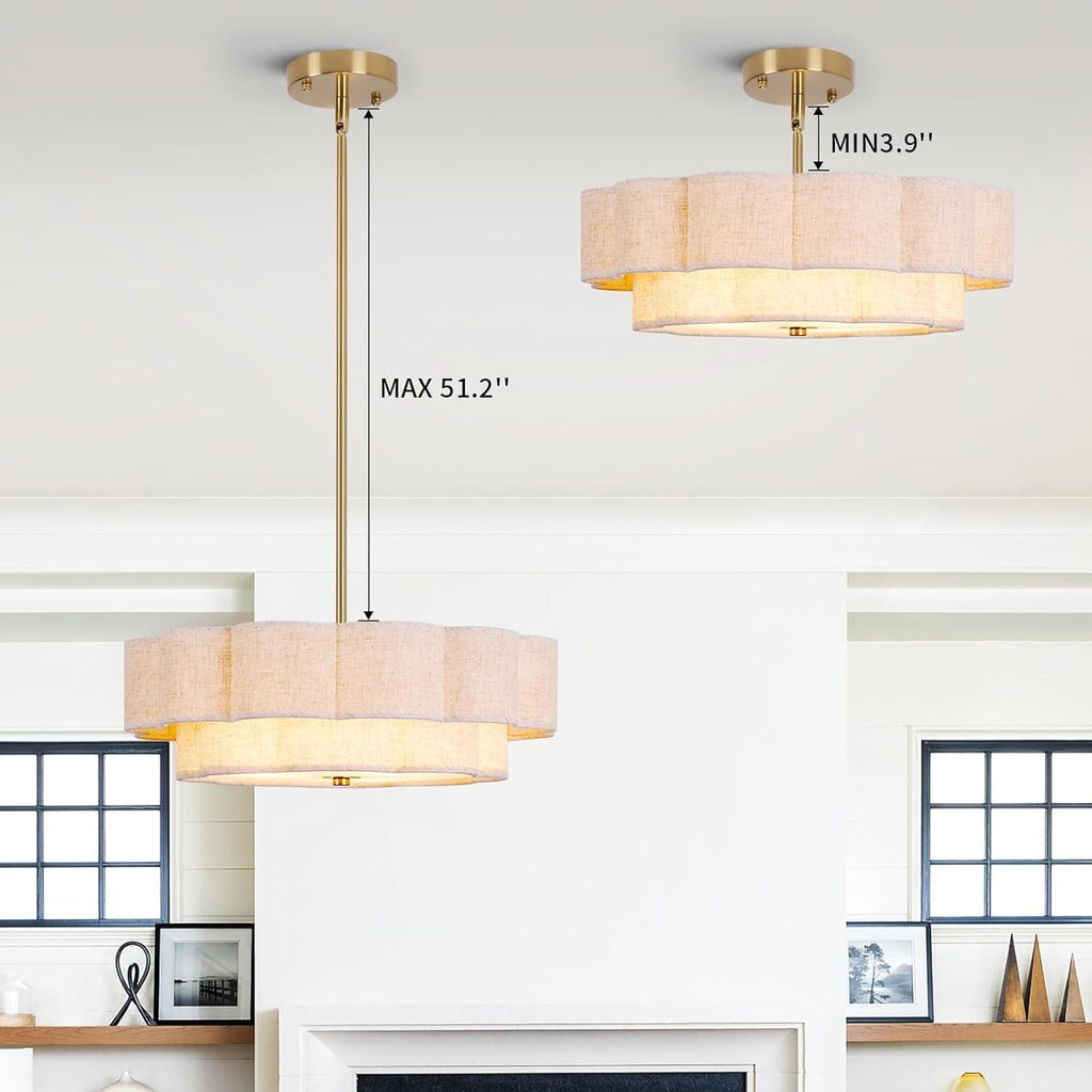 17.7 Inch Gold Layered Drum Chandelier Fabric Shade