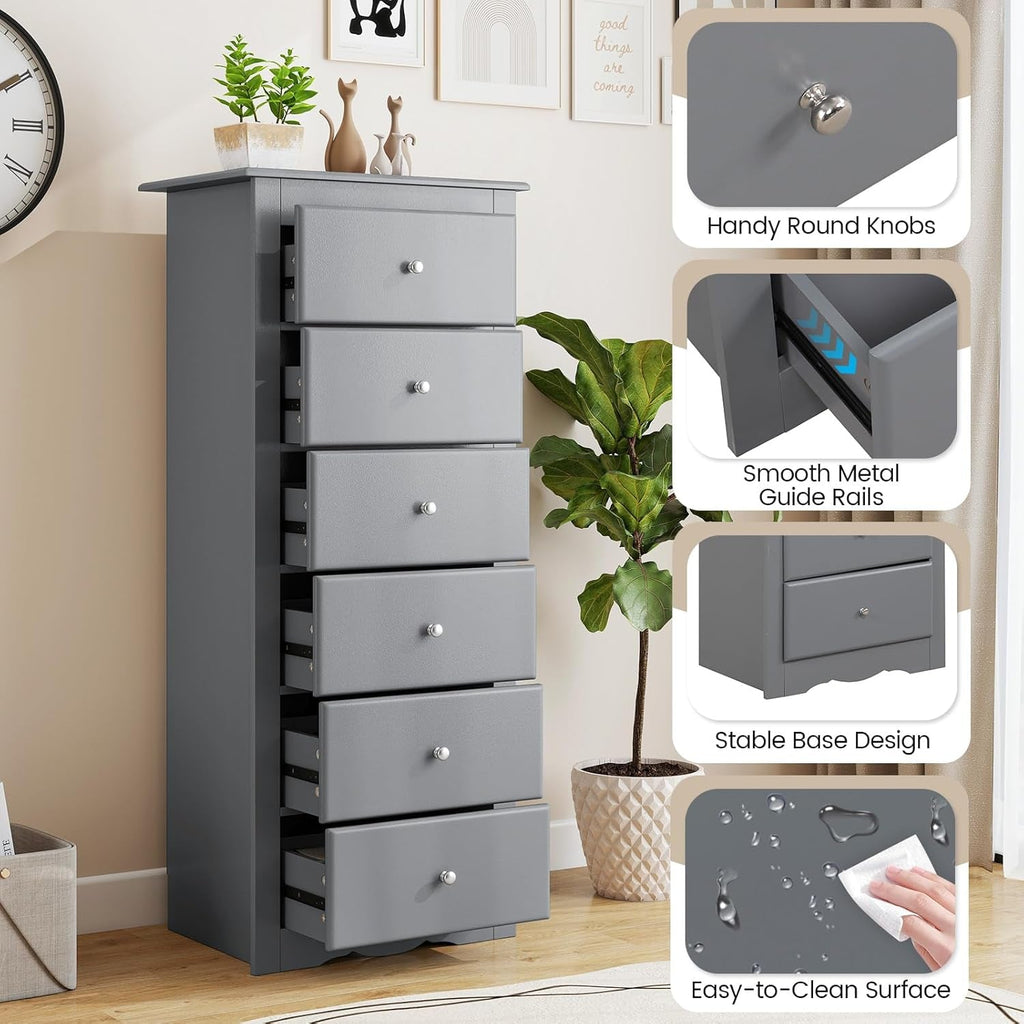 Six Drawer Dresser With Large Capacity Metal Handles