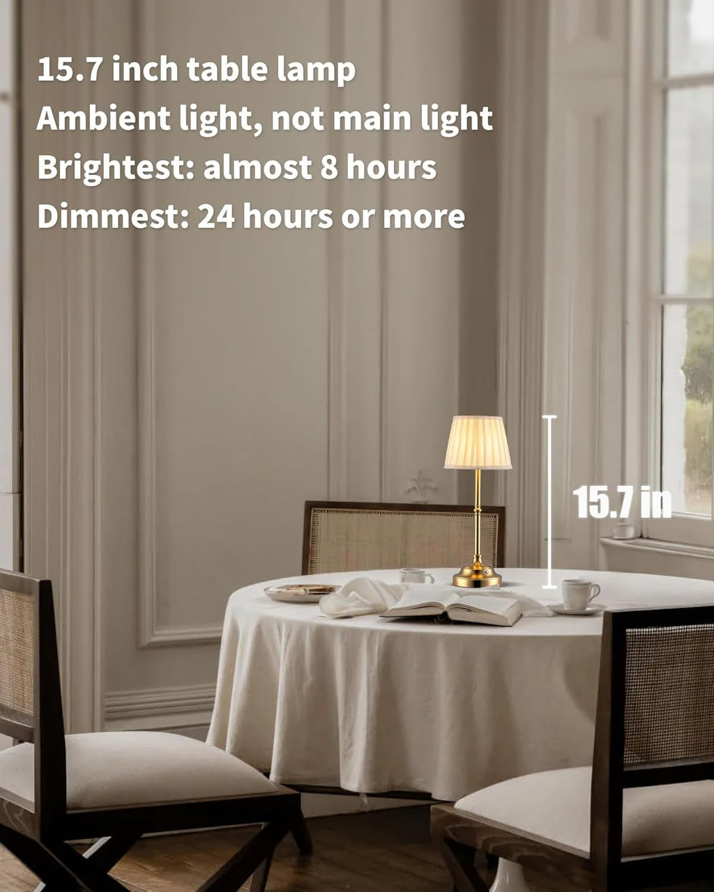 Cordless Table Lamp Gold Fabric Shade Rechargeable