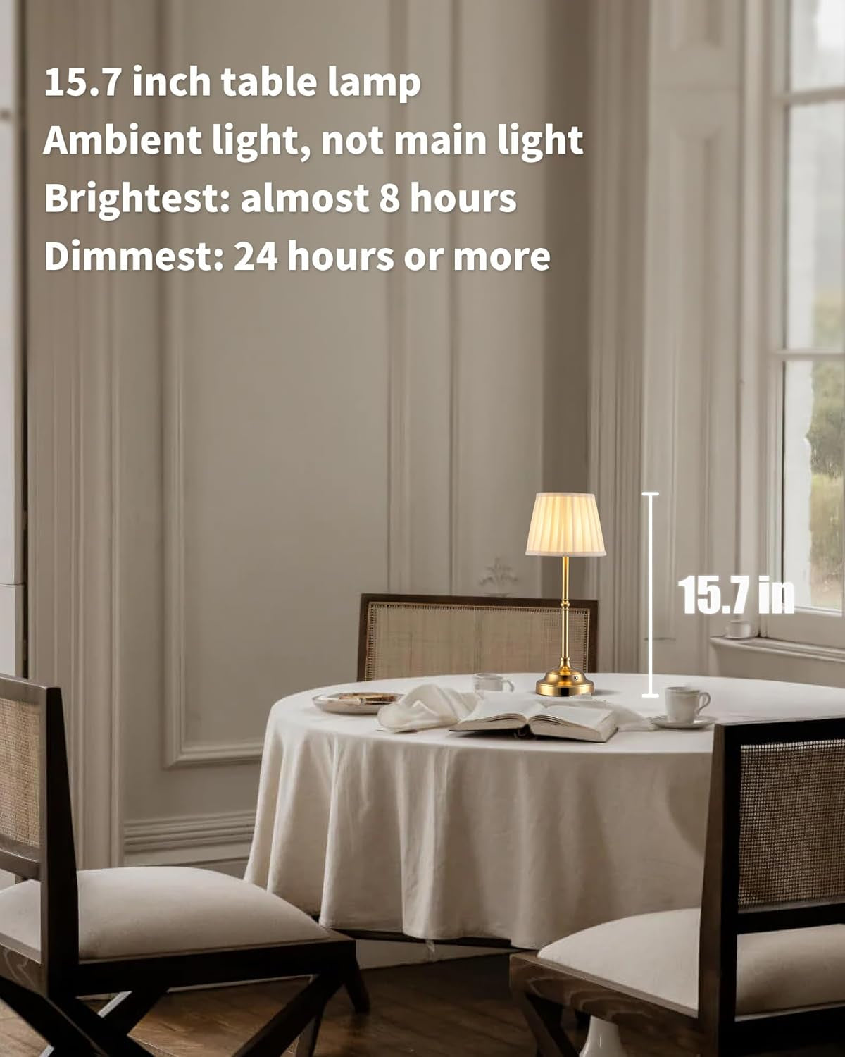Cordless Table Lamp Gold Fabric Shade Rechargeable