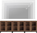 Brown Tempered Glass Doors TV Stand With Shelving Units