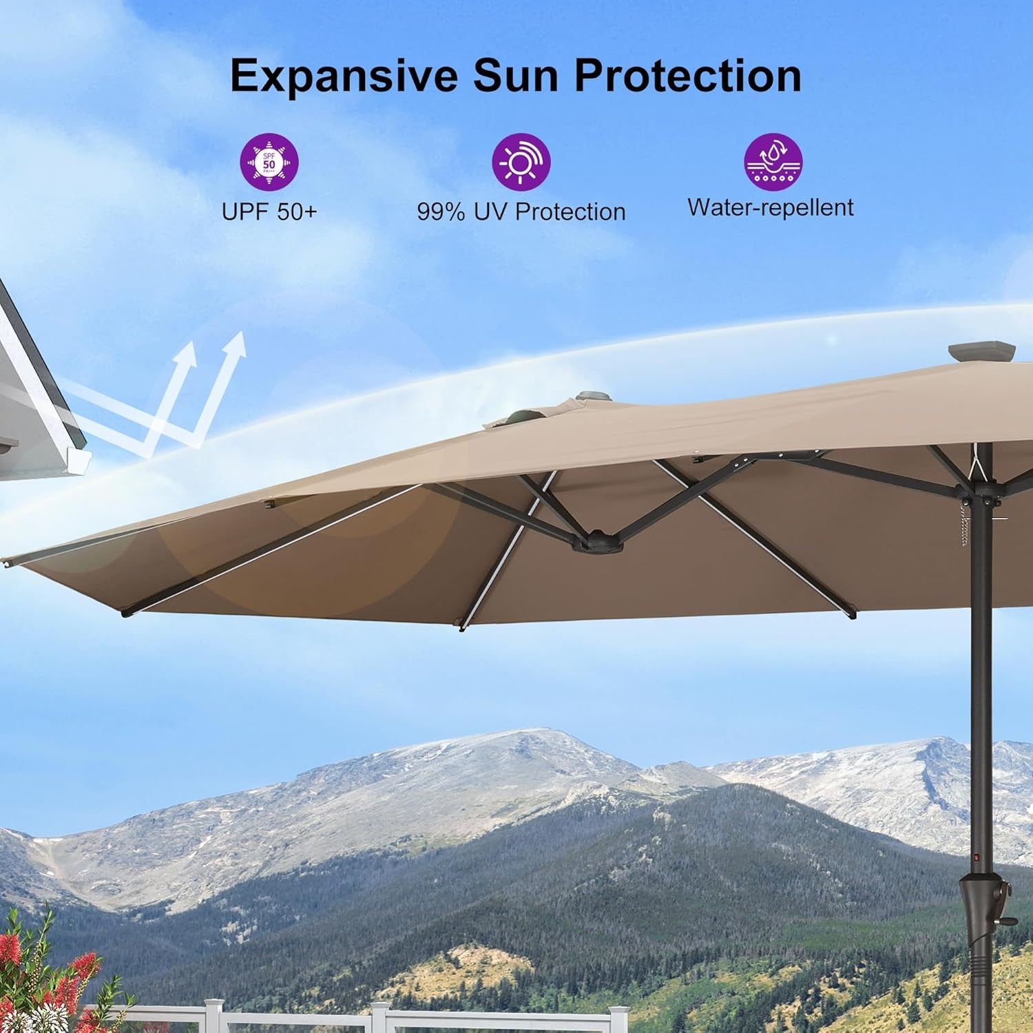 15Ft Rectangular Outdoor Umbrella Taupe Base Included