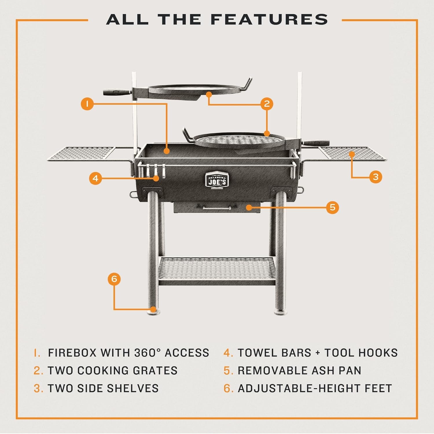 Jet Black Open Fire Barrel Charcoal Grill 480S qIn Cooking Area
