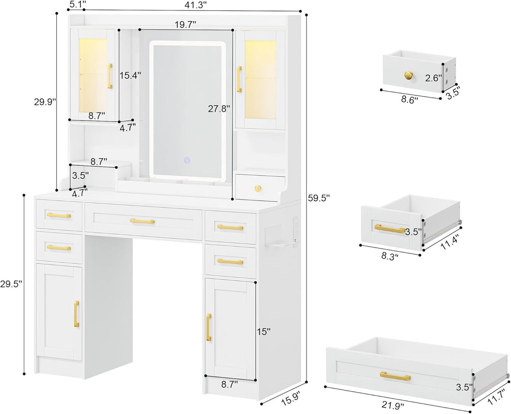 Oversized Makeup Vanity Desk With Illuminated Mirror
