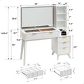 White Forty Eight nch Vanity Desk With LED Illuminated Mirror