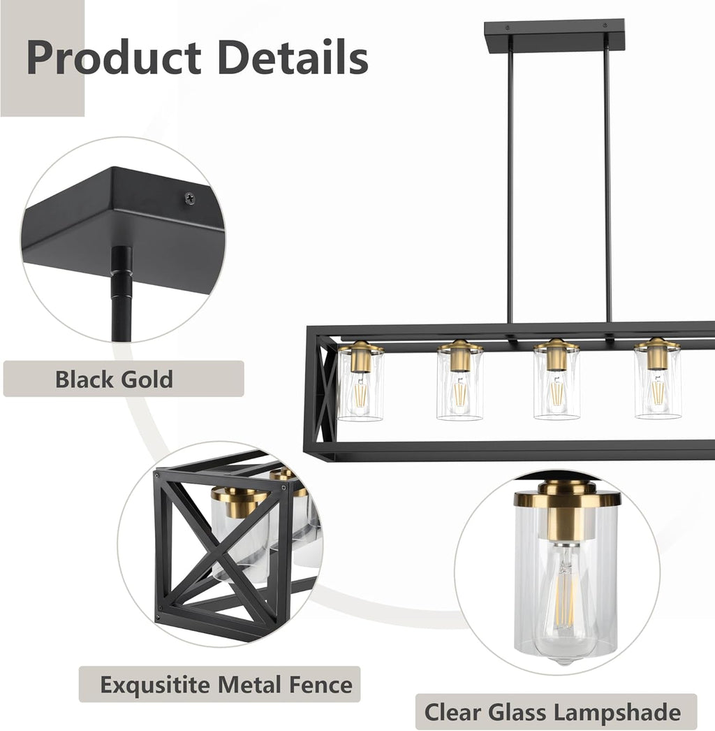 Black Gold Five Light Rectangular Dining Chandelier