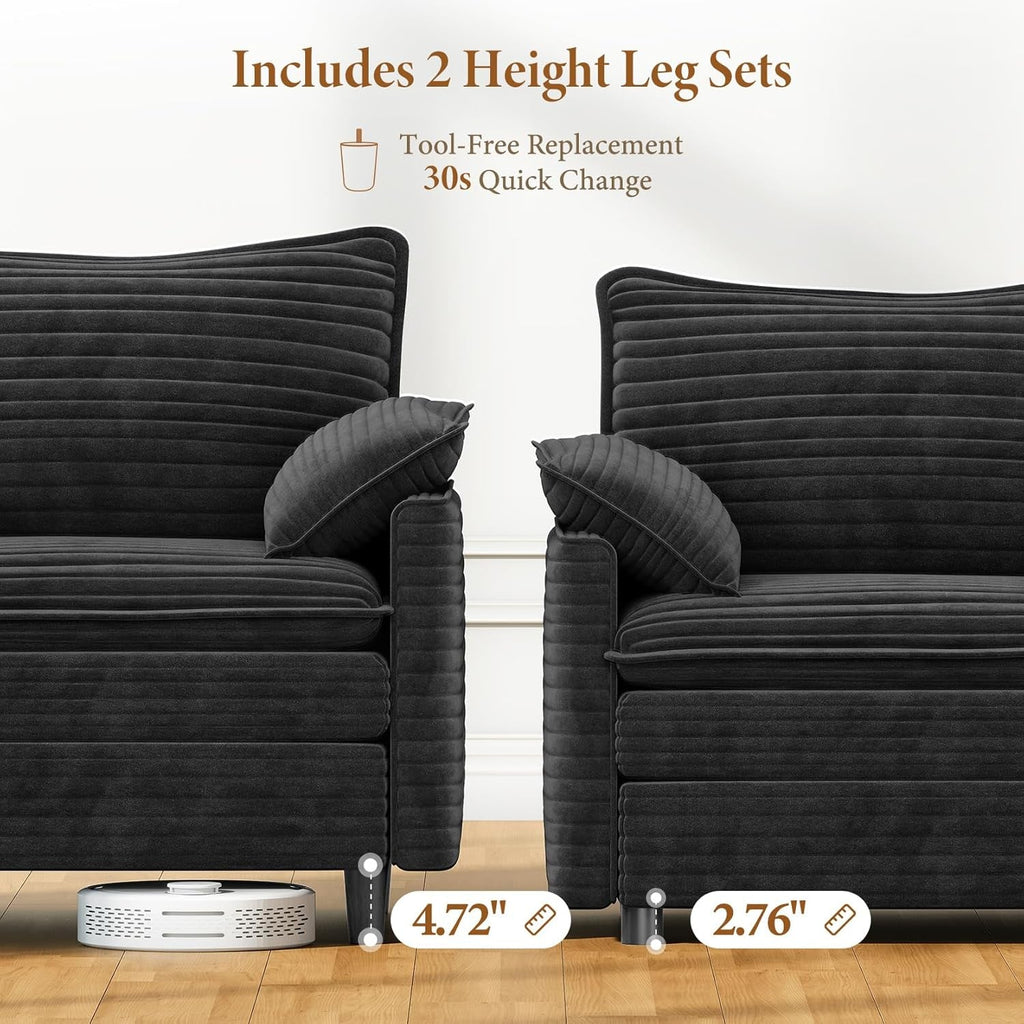108 Inch Charcoal Gray Modular Sectional Sofa Ottoman