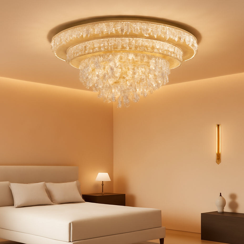 24in Crystal Chandelier Flush Mount Remote Control