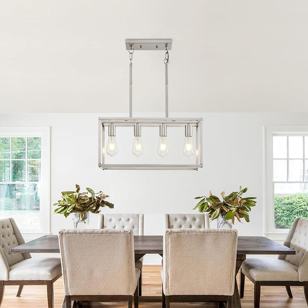 Brushed Nickel Four Light Rectangular Dining Pendant