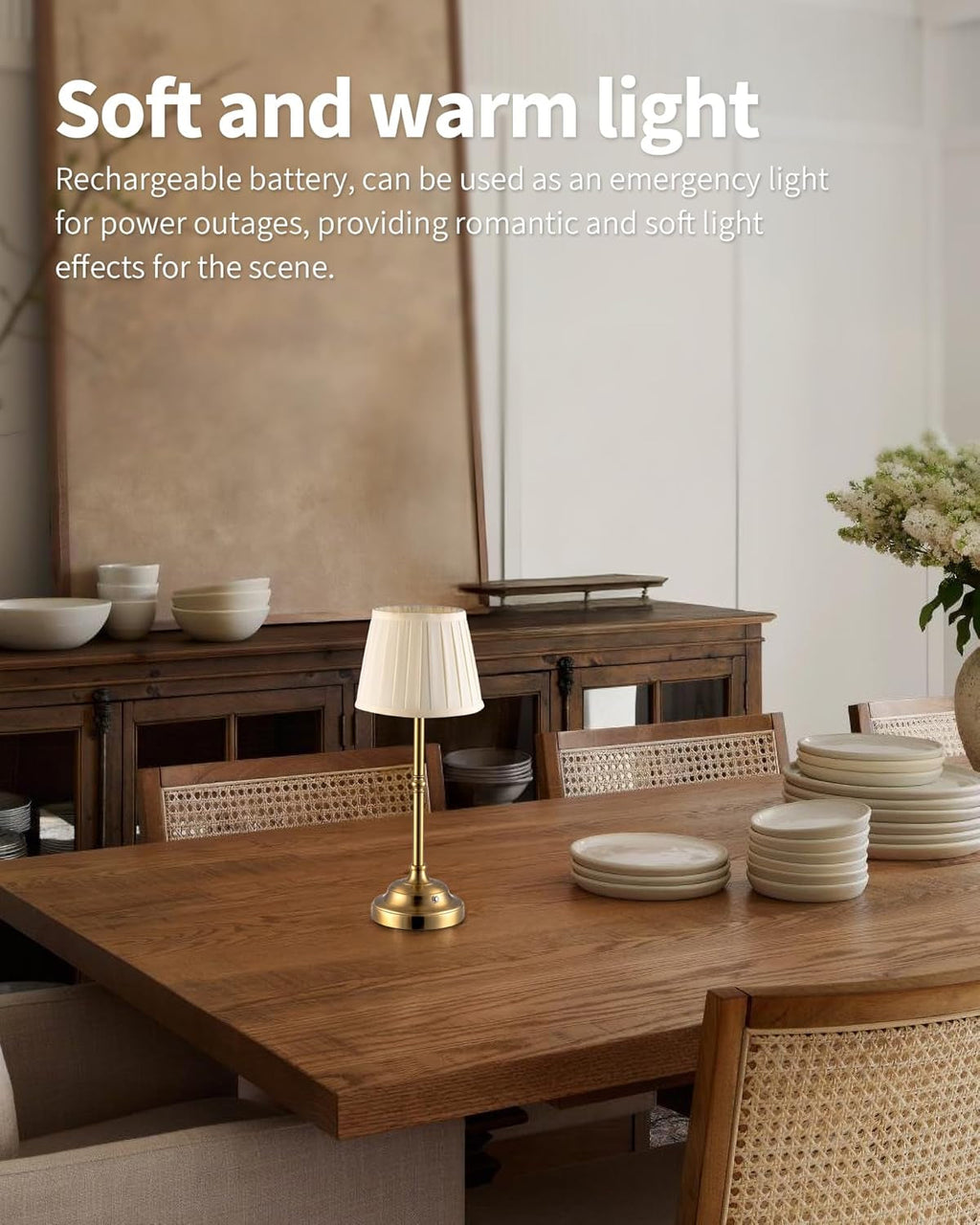 Cordless Table Lamp Gold Fabric Shade Rechargeable