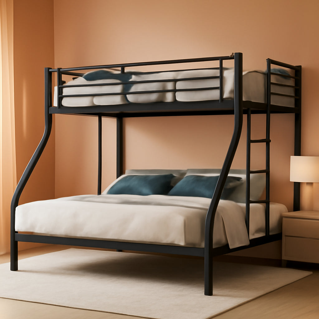 Twin XL Over Queen Bunk Bed Heavy Duty Metal Black Finish