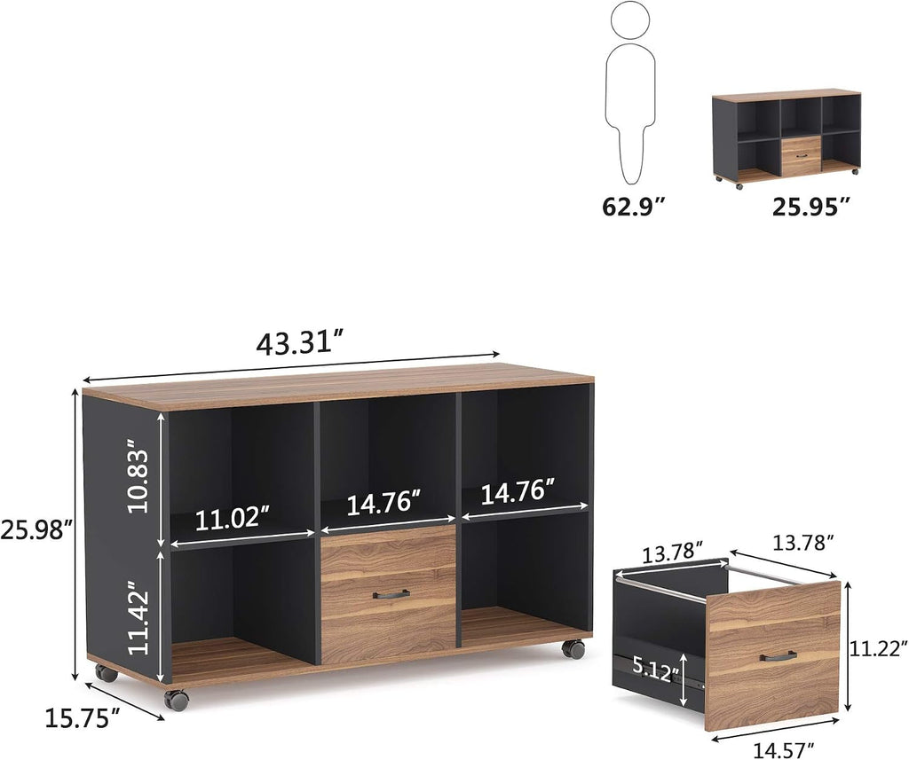 Forty Three Inch Lateral Filing Cabinet With Locking Wheels