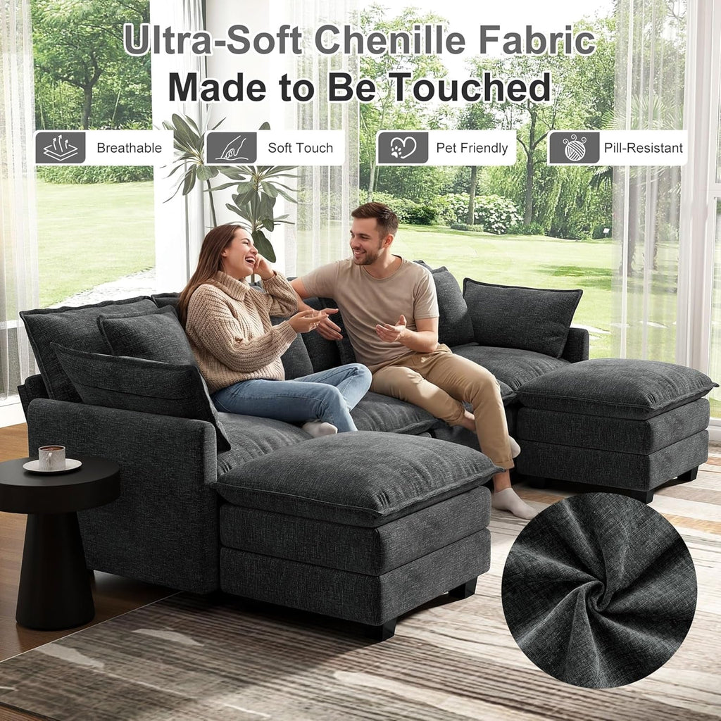 107 Inch Cloud U Shaped Sofa Grey Removable Pillow Covers