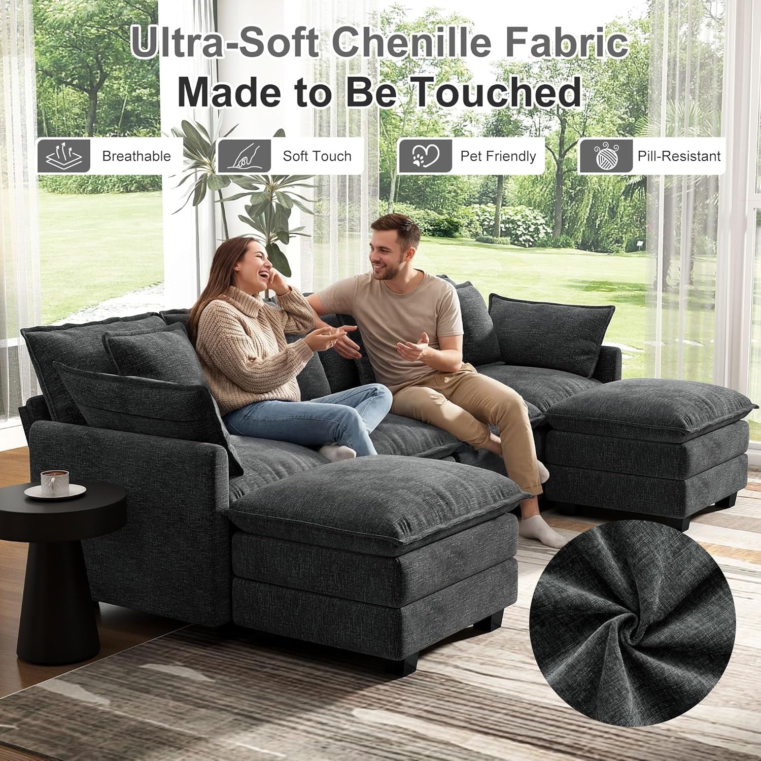 107 Inch Cloud U Shaped Sofa Grey Removable Pillow Covers