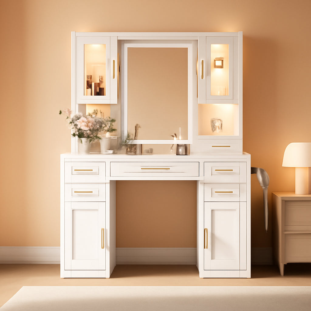 Oversized Makeup Vanity Desk With Illuminated Mirror