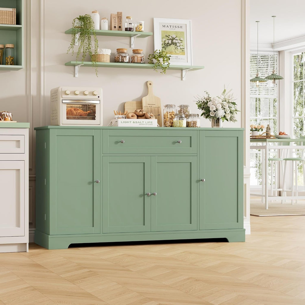Green Industrial Buffet Cabinet With Adjustable Shelves