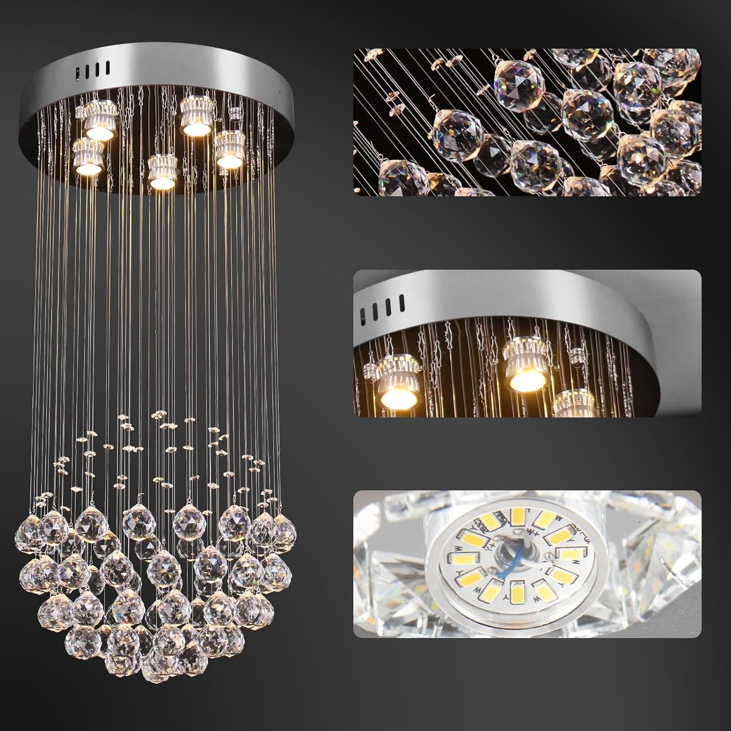 Compact Chrome Crystal Chandelier Flush Mount Fixture