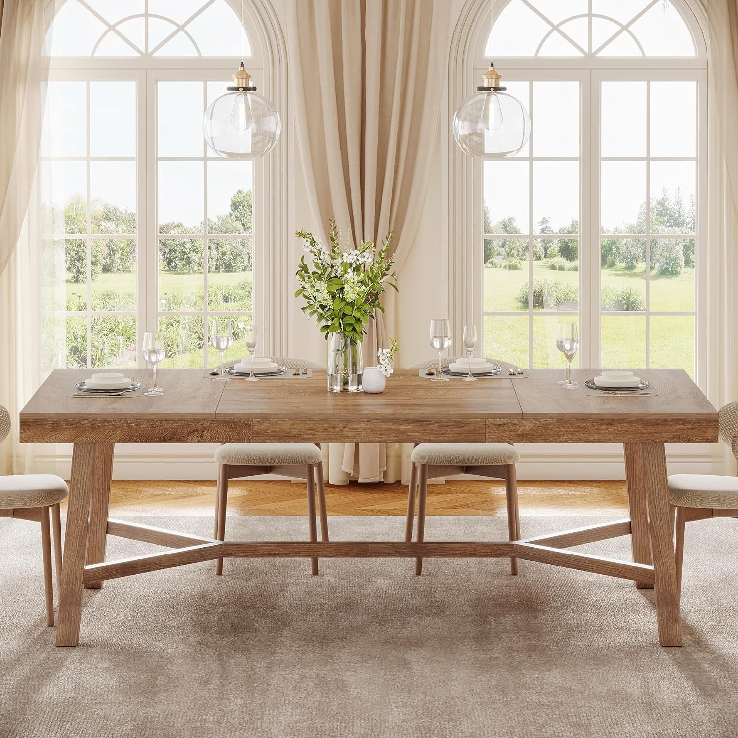 70.9 Inch Farmhouse Dining Table Natural Reinforced