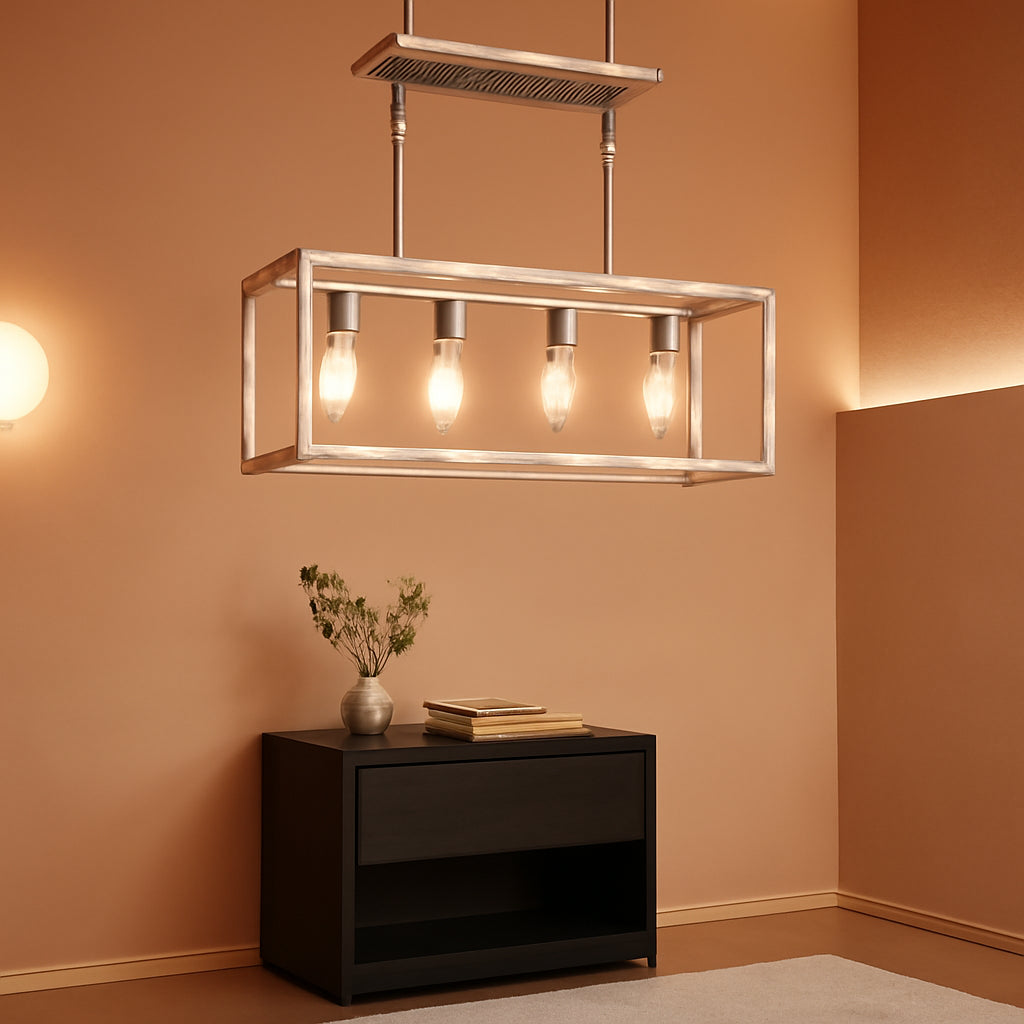 Brushed Nickel Four Light Rectangular Dining Pendant