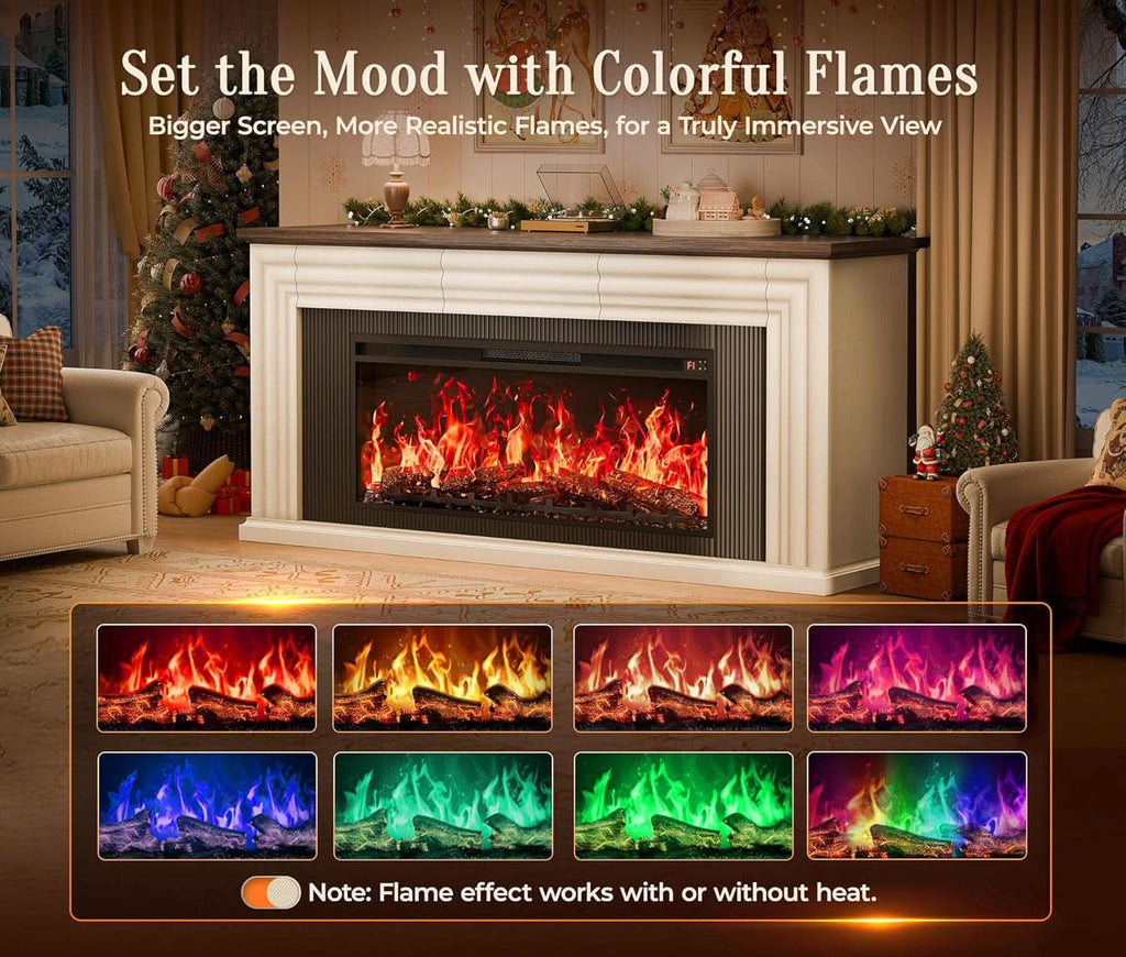 70 Inch Distressed White Electric Fire place TV Stand