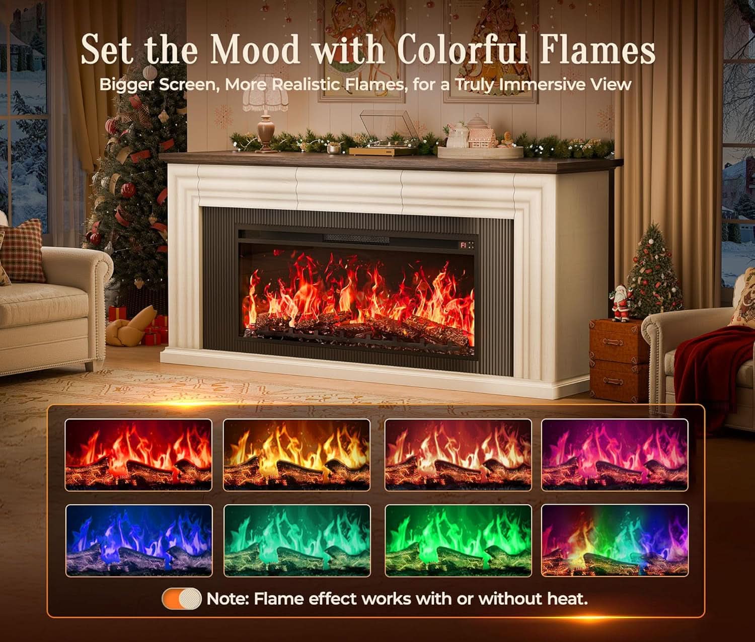 70 Inch Distressed White Electric Fire place TV Stand