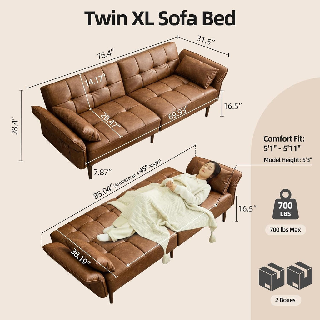 Eighty FiveInch Ultra Convertible Armrests Futon Sofa Bed
