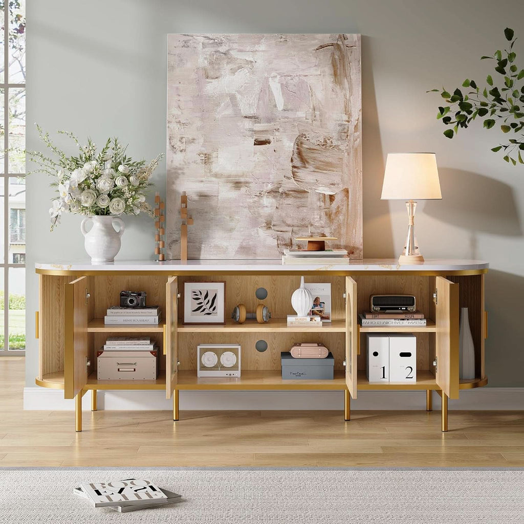 70 Inch Ultra Lux urious Fluted TV Stand Reeded Oak Finish