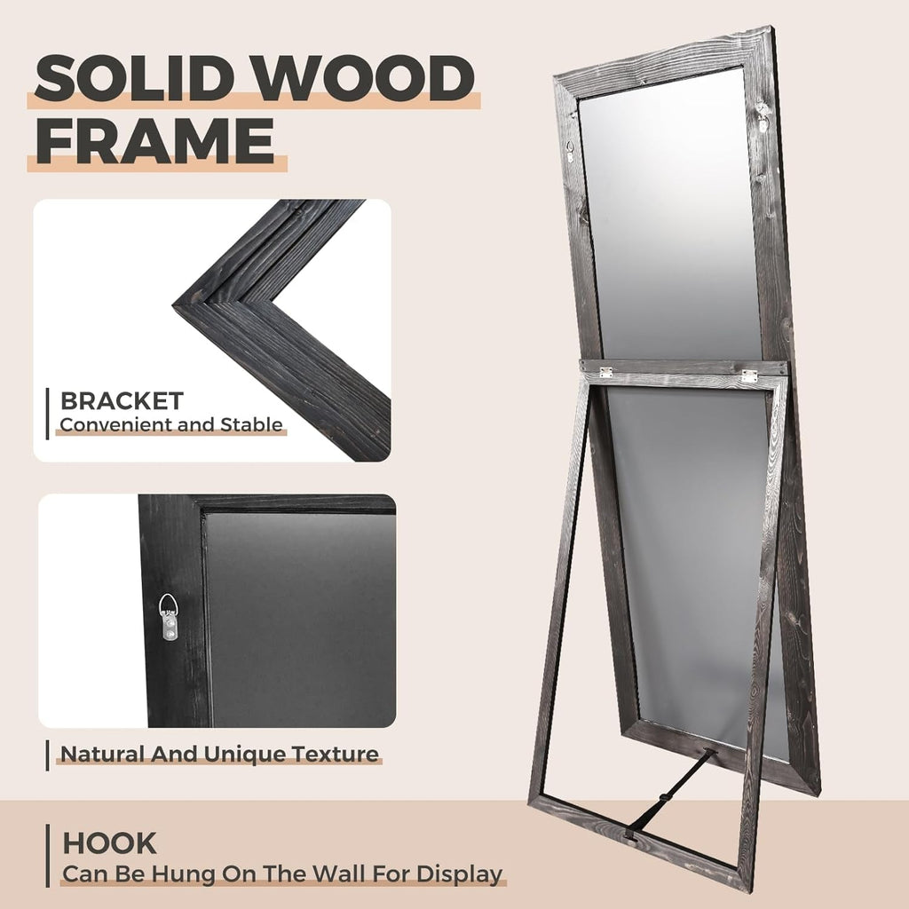 65 Inch Full Length Floor Mirror With Solid Wood Frame Black